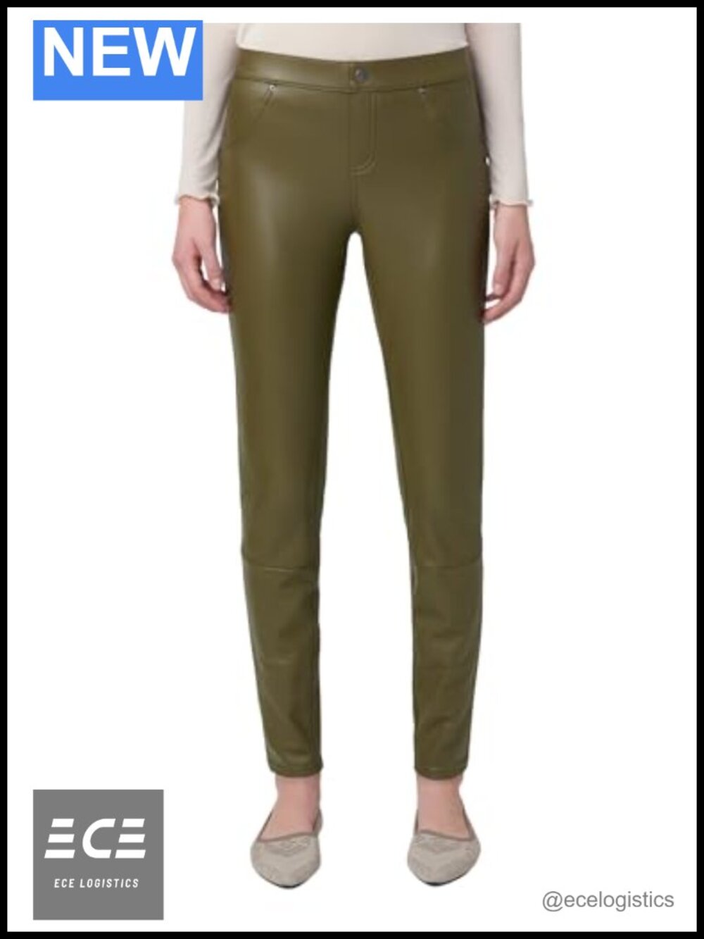 Faux Leather Leggings Mid Rise Skinny Leg Pull On Stretch Work Casual